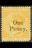 1875  1d On 3d Yellow-buff Surcharge, SG 16, Unused With Traces Of Gum, Light Crease And Pulled Corner Perf, Fresh, Cat  - Bermuda