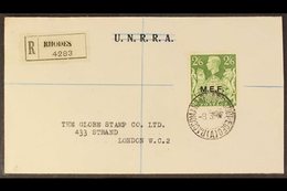 1947  (8 Mar) 2s6d Green Opt'd "M.E.F." (SG M19) On A Cover Registered From Rhodes To London Tied By "Raccomandata Ass R - Italian Eastern Africa