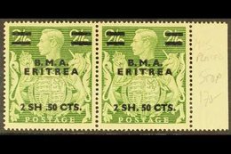 ERITREA  1948 2sh.50 On 2s 6d Yellow Green, Variety "misplaced Stop", SG E10a, In Pair With Normal, Superb Never Hinged  - Africa Orientale Italiana
