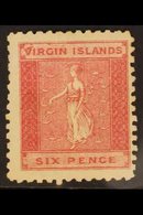 1866  1d Rose-red Toned Paper LARGE 'V' IN 'VIRGIN' (first Stage) Variety, Position R. 2/1, SG 7a, Mint Large Part Og, A - British Virgin Islands