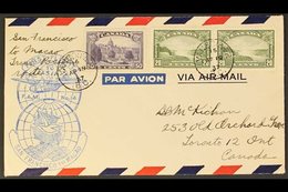 1937 FIRST FLIGHT COVER  From San Francisco To Macau (FAM No 14), Bearing 1935 20c Olive Pair Plus 50c Violet, These Tie - Other & Unclassified