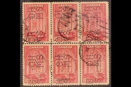 OFFICIAL  1937-38 10c Rose-carmine Punctured "O.H.M.S.", SG O103, Fine To Very Fine Used BLOCK OF SIX. A Scarce Multiple - Sonstige & Ohne Zuordnung