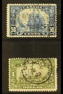OFFICIALS  1928-29 50c Blue And $1 Olive-green Punctured With Type O1 "OHMS" Perfin, SG O39/O40, Good Used. (2 Stamps) F - Autres & Non Classés