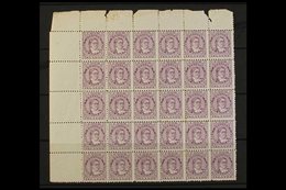 1896  1½d Deep Lilac Queen Makea Takau, SG 14, Upper Left Corner Block Of Thirty (6 X 5), Unmounted Mint, Age Marks On S - Cook