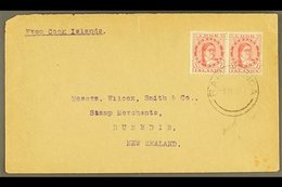 1931  (Dec) Envelope To New Zealand, Bearing 1d Rose-red Queen Pair Tied B Rarotonga Cds (Burge A7), Peripheral Faults.  - Cookinseln