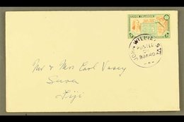 1949  1d Chestnut And Green, SG 151, On A Neat Envelope To Fiji, Tied By Upright Violet "John Williams VI/Posted On Boar - Cook Islands