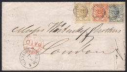 1870  (27 Mar) Envelope To London Bearing A Spectacular Three - Colour Franking Of The 1864-70 2sk Blue, 4sk Vermilion & - Sonstige & Ohne Zuordnung