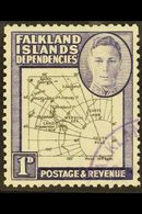 1946-9  1d Black & Violet, EXTRA ISLAND FLAW On Thick & Coarse Map Issue, SG G2aa, Very Fine Used. For More Images, Plea - Falkland