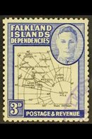 1946-9  3d Black & Blue, EXTRA ISLAND FLAW On Thick & Coarse Map Issue, SG G4aa, Very Fine Used. For More Images, Please - Falkland Islands