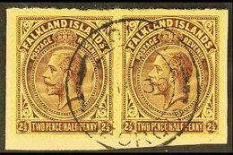 SOUTH GEORGIA  1921-28 KGV 2½d Deep Purple/pale Yellow, Horizontal Pair On Small Piece Tied By South Georgia Cds, SG Z39 - Falkland Islands