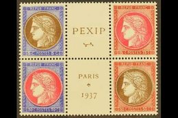 1937  PEXIP Exhibition Central Se-tenant BLOCK Of 4 With Labels From The Mini-sheet, Yvert 248/51, Fine Never Hinged  Mi - Autres & Non Classés