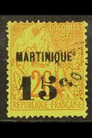 MARTINIQUE  1888 15c On 20c Red And Green, Yv 16, Fine Used. For More Images, Please Visit Http://www.sandafayre.com/ite - Other & Unclassified