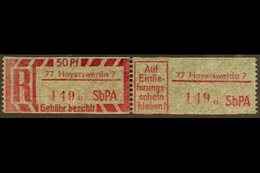 REGISTRATION STAMP (EINSCHREIBEMARKE)  1968 50pf Rose-carmine Perf 12½ With '77 Hoyerswerda 7' Local Postcode, Michel 2  - Other & Unclassified