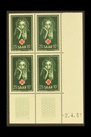 1951  25f Deep Green & Red Red Cross (Michel 304, SG 301), Superb Never Hinged Mint Lower Right Corner DATE BLOCK Of 4,  - Altri & Non Classificati