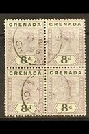 1895-99  8d Mauve And Black Key Plate, SG 54, Block Of Four With Neat St Georges 1896 Cds's, Scarce Multiple Of This Val - Grenada (...-1974)