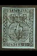 PARMA  1852 40c Black On Blue, Sass 5, Superb Used With Good Margins All Round And Neat 2 Line Cancel. Diena Cert. Cat S - Unclassified