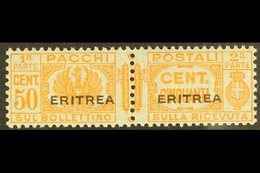 ERITREA  PARCEL POST 1927-37 50c Orange Overprint (SG P126, Sassone 25), Never Hinged Mint Horizontal Pair, Very Fresh,  - Sonstige & Ohne Zuordnung