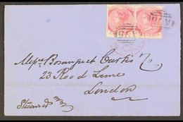 1879  (May) Neat Outer Wrapper To London, Bearing 2d Pair Tied A75 Cancels, Savannah La Mar And Kingston Cds's On Revers - Giamaica (...-1961)