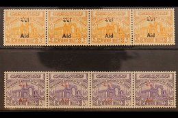 1950 OBLIGATORY TAX VARIETY STRIPS.  An Attractive Pair Of Variety Horizontal Strips Of 4 That Includes 5m Orange Bearin - Jordanië