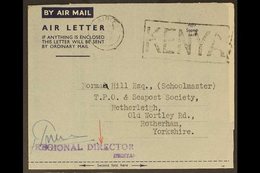 1947 AIR LETTER  (June 3rd) Nairobi To Rotherham (Philatelic Content) From Postmaster General To TPO & Seapost Society,  - Vide