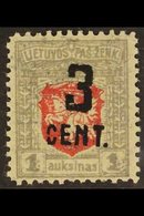 1922 (OCT)  3c On 1a Carmine And Grey, New Currency Surcharge, SG 157 Or Michel 151, Very Fine Mint. For More Images, Pl - Litauen