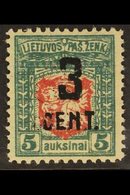1922 (OCT)  3c On 5a Carmine And Blue-green, New Currency Surcharge, SG 161 Or Michel 153, Very Fine Mint. For More Imag - Lituanie