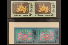 KELANTAN  1979 5c & 20c Flowers Horizontal IMPERF PAIRS (SG 125 & 128), Superb Never Hinged Mint, Very Fresh. (2 Pairs = - Andere & Zonder Classificatie