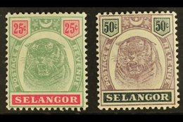 SELANGOR  1895 25c And 50c Dull Purple And Greenish Black "Tigers", SG 58, 59, Very Fine And Fresh Mint. (2 Stamps) For  - Other & Unclassified