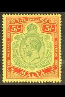 1914-21  KGV 5s Green And Red/yellow, SG 88, Very Fie Mint. For More Images, Please Visit Http://www.sandafayre.com/item - Malte (...-1964)