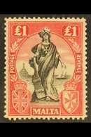 1922-26  £1 Black & Carmine-red Wmk Sideways, SG 139, Fine Mint, Fresh Colour. For More Images, Please Visit Http://www. - Malta (...-1964)