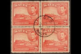 1938  2d Scarlet "Citadel", Variety "extra Windows" , SG 212ba, In Block Of 4 With Normals, Very Fine Used. For More Ima - Malta (...-1964)