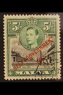 1938  5s Black And Green, Self Government, Variety "NT Joined", SG 247a, Very Fine Used. RPS Cert. For More Images, Plea - Malta (...-1964)