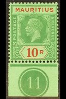 1921  10r Green And Red On Emerald, Wmk Script CA, SG 241, Superb Mint With  Marginal Plate No. For More Images, Please  - Mauritius (...-1967)