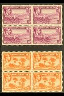 1938-48  1½d Purple And 2d Orange Both Perf 13, SG 103/04, Fine Never Hinged Mint BLOCKS Of 4, Fresh. (2 Blocks = 8 Stam - Montserrat