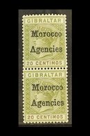 GIBRALTAR ISSUES OVERPRINTED  1898 20c Olive Green And Brown, Variety "inverted V For A", SG 3 + 3a, In Vertical Pair Wi - Andere & Zonder Classificatie