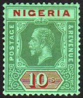 1920  10s Green And Red On Emerald Green (pale Olive Back), SG 11c, Very Fine And Fresh Mint. For More Images, Please Vi - Nigeria (...-1960)