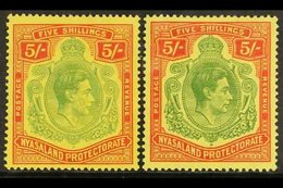 1938-44  5s Both Chalky And Ordinary Papers, SG 141/141a, Fine Mint. (2 Stamps) For More Images, Please Visit Http://www - Nyasaland (1907-1953)