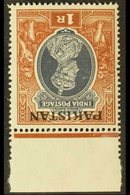 1947 INVERTED WATERMARK  1r Grey & Red-brown "Inverted Watermark", SG 14w, A Lovely Marginal Example, The Stamp Being Ne - Pakistan