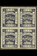 1920-1  1p Deep Indigo, 10mm Arabic Inscription, Perf.15x14, SG 35, Fine Mint Block Of 4, Small Gum Thin On One Stamp. R - Palästina