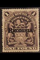 1909-12  £1 Grey-purple, "RHODESIA." BSAC Arms, SG 113, Fine Mint. For More Images, Please Visit Http://www.sandafayre.c - Other & Unclassified