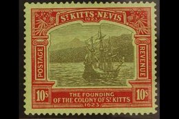 1923  10s Black & Red On Emerald, Tercentenary Of Colony, SG 58, Fine Mint. For More Images, Please Visit Http://www.san - St.Kitts En Nevis ( 1983-...)