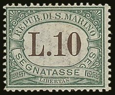 POSTAGE DUES  1924 10L Green And Brown, Sass 18, Very Fine And Fresh Mint. Cat €450 (£360) For More Images, Please Visit - Altri & Non Classificati