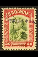 JAPANESE OCCUPATION  1942 20c Olive And Carmine Overprinted, Variety "Black Ovpt", SG J17a, Very Fine Used. Unpriced SG. - Sarawak (...-1963)