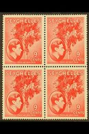 1938-49 NHM MULTIPLE  9c Scarlet On Chalky Paper, SG 138, Block Of 4, Never Hinged Mint. Lovely, Post Office Fresh Condi - Seychellen (...-1976)