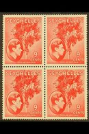 1938-49 NHM MULTIPLE  9c Scarlet On Chalky Paper, SG 138, Block Of 4, Never Hinged Mint. Lovely, Post Office Fresh Condi - Seychelles (...-1976)