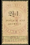 1897  2½d On 1s Dull Lilac, Variety "italic N In Revenue", SG 66a, Unused With Suffused Colour, See After SG 71, Unused. - Sierra Leone (...-1960)