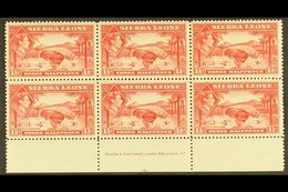 1938-44  1½d Scarlet Pictorial, SG 190, Never Hinged Mint Lower Marginal IMPRINT BLOCK Of 6 With Complete 'Waterlow & So - Sierra Leone (...-1960)