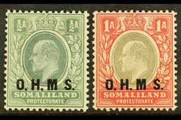 OFFICIAL  1904-05 "O.H.M.S." Overprinted ½a Dull Green & Green And 1a Grey-black & Carmine, Both Stamps No Stop After "M - Somaliland (Herrschaft ...-1959)