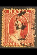 NATAL  1863 1d Carmine-red Perf 13, SG 19, Good Used, Showing Part "16" Of Papermakers Watermark Of "TH SAUNDERS 1862" ( - Unclassified