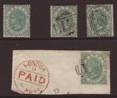 NATAL  1867 1s Green SG 25, A Fresh Unused Example, And Three Used (one On Piece) Displaying Numeral Cancels. (4 Stamps) - Unclassified